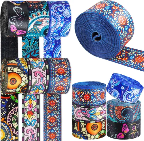 Miniatura 12 de 6 rollos de correas de nailon bohemio de 1.5 pulgadas, correas para bolso, correas para mochilas, correas de nailon con patrones para cinturón