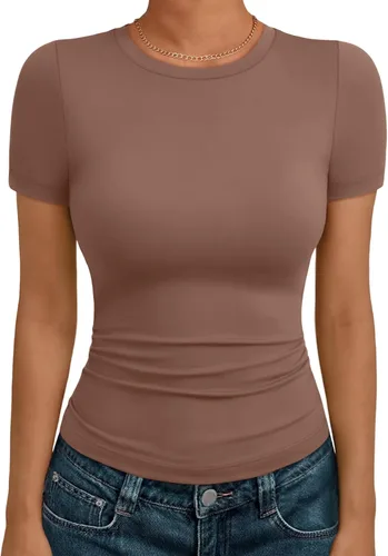 Miniatura 22 de AUTOMET - Camisetas básicas de manga corta para mujer, para verano, entrenamiento o gimnasio, con cuello redondo, ropa moderna estilo Y2K