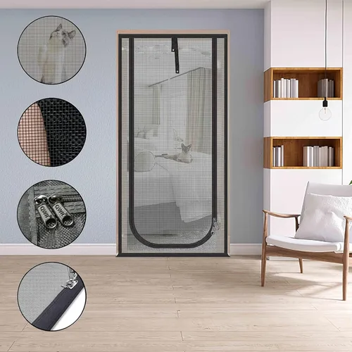 Miniatura 3 de Puerta de Malla Mejorada para Mascotas, Se Adapta a Abertura de Puerta de 34 x 83 pulgadas, Puerta de Malla Gruesa Resistente a Gatos para Sala