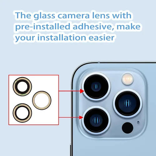 Miniatura 4 de Juego de 3 fundas de repuesto para lente de cámara trasera trasera para iPhone 13 Pro Max, reemplazo de lente de cámara trasera para iPhone 13 Pro