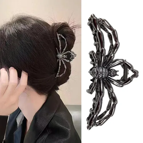 Pinzas para el cabello grandes y realistas de metal negro con garra de araña, agarre fuerte, antideslizantes, accesorios para el cabello grueso y