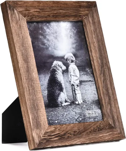 Miniatura 2 de Yaetm Portarretratos de madera envejecida de 5 x 7, marco de fotos de madera maciza rústica de 5 x 7 pulgadas, para mesa y pared, vidrio de alta