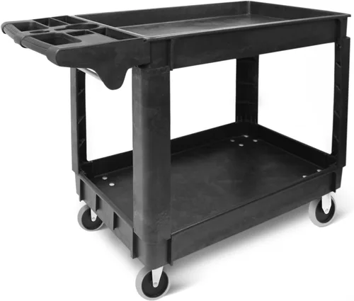 Miniatura 9 de MaxWorks 80774 Carrito de plástico utilitario de 3 estantes con ruedas, capacidad máxima de 225 libras, color negro