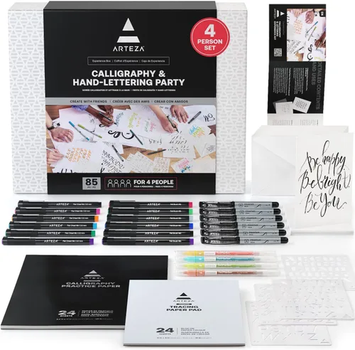 ARTEZA Kit de caligrafía y letras – Juego para principiantes con marcadores de alcohol, bolígrafos de pincel, papel y herramientas para letras a