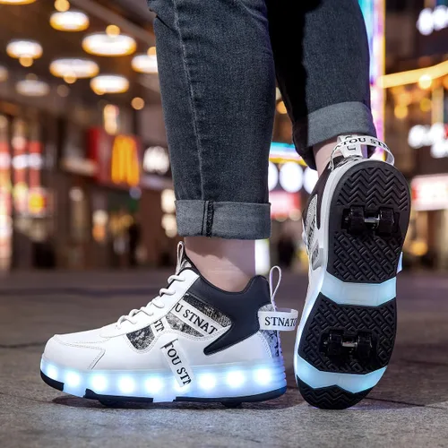 Miniatura 7 de HHSTS Zapatos de patinaje para niños mejorados con 16 luces LED, modelo de 4 ruedas iluminadas, para niños y niñas, tenis de moda para niños