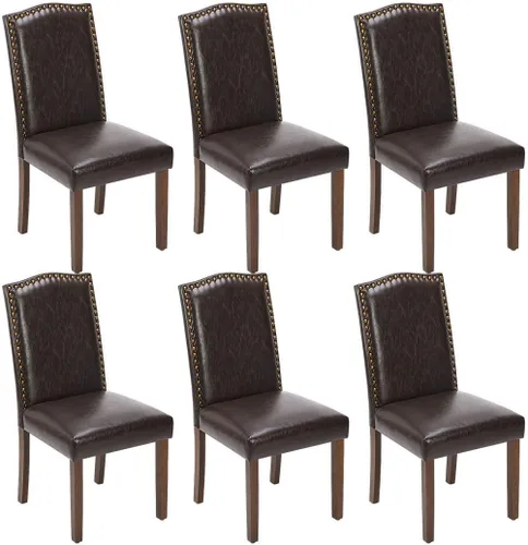 Miniatura 8 de Juego de 2 sillas de cocina modernas tapizadas de tela con ribete de cabeza de clavo y soporte lumbar ergonómico para sala de estar y comedor Marrón