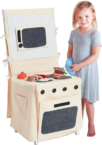 Juego de estufa de lujo, 13 piezas, juego de estufa de cocina de tela, incluye comida y accesorios de felpa para desayuno y almuerzo, perfecto para
