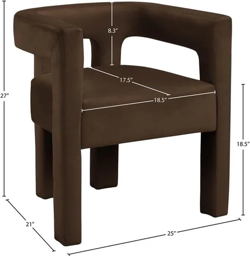 Miniatura 3 de Meridian Furniture 889Brown-C Colección Athena Moderna Silla de comedor contemporánea tapizada en terciopelo con terciopelo marrón suave, 25" An x