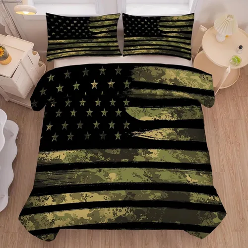 Miniatura 45 de kxry Juego de edredón de 250 años de Estados Unidos, tamaño individual, ropa de cama vintage de estatua de la libertad y bandera estadounidense