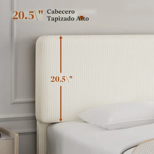 Miniatura 9 de Yaheetech Estructuras de Cama Queen con Cabecero Ajustable, Cabecero Tapizado de Tela de Chenilla/Cama de Plataforma, Estructura de Cama