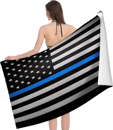 Toalla de playa y piscina con diseño de bandera de línea azul en blanco y negro, toalla de playa grande suave y absorbente para natación, deportes,