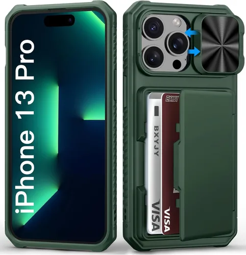 Miniatura 39 de BXYJY Funda tipo cartera para iPhone 15 Pro con tarjetero (4-5 tarjetas) y cubierta deslizante para cámara y soporte, protección contra caídas