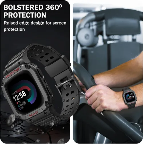 Miniatura 4 de Bandas Fintie con Estuche Compatible con Fitbit Versa 4/3/2/1/Versa Lite/Fitbit Sense 2/Sense, Estuche Protector con Correa Banda Deportiva Negro