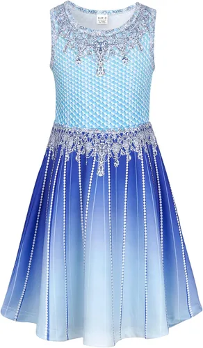 Miniatura 13 de Funnycokid Vestido de Sirena para Niñas, Sin Mangas, de Verano, para Cumpleaños, de Fiesta con Volantes, Ropa de 4 a 13 Años