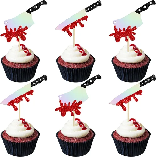 Miniatura 17 de Gyufise 1 pieza de decoración de pastel de cumpleaños con purpurina montada de terror clásico de Halloween para temática de terror sangriento