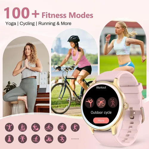 Miniatura 4 de Reloj inteligente para mujer, compatible con iPhone y Android, ritmo cardíaco SPO₂ y seguimiento de la salud de la mujer, más de 100 modos