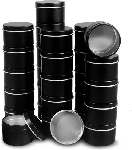 DINGPAI Latas para velas: 27 recipientes de metal negro, 2 onzas cada uno, fabricación de velas de bricolaje, artes y manualidades, almacenamiento y