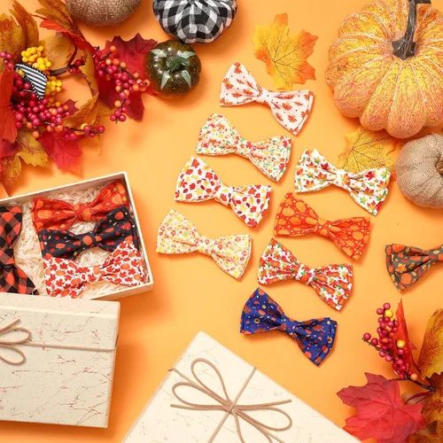 Miniatura 4 de Paterr 50 piezas de collar de Acción de Gracias para perro, accesorios de collar de perro de otoño para perros, lazos con bandas elásticas, dijes