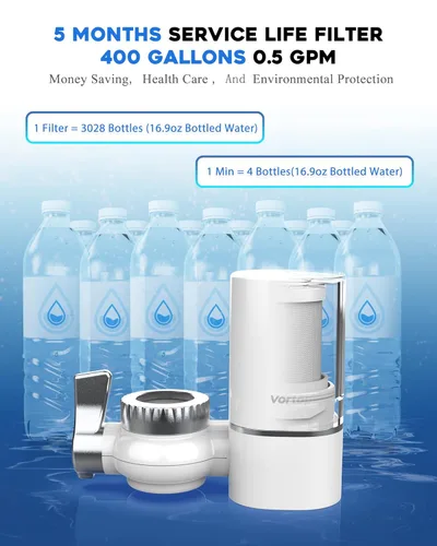 Miniatura 9 de Vortopt Filtro de grifo, certificado NSF, sistema de purificación de agua de alta eficiencia de 400 galones, eliminación rápida del 99% de cloro
