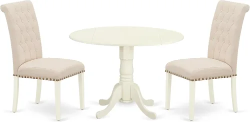 Miniatura 18 de East West Furniture DLBR3-BLK-17 - Juego de muebles de comedor de 3 piezas que contiene una mesa de comedor redonda con gotas y 2 sillas tapizadas