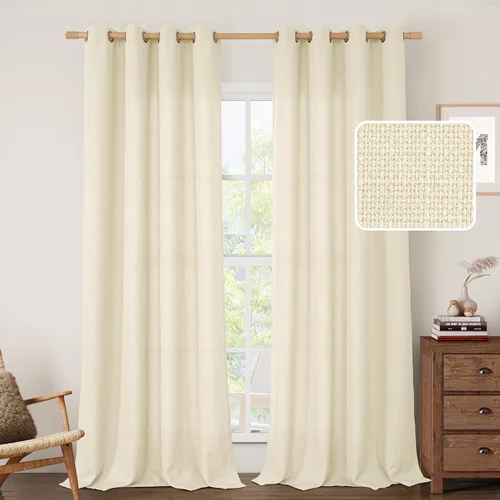 Miniatura 26 de LAMIT Cortinas de Lino Blancas Semitransparentes para Dormitorio, Paneles Filtrantes de Luz, Cortinas de Lino con Ojales de Protección de Privacidad