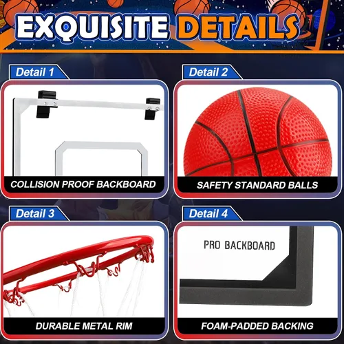 Miniatura 3 de Mini juego de aro de baloncesto para niños y adultos, aro de baloncesto de montaje en pared para puerta con 4 pelotas de baloncesto pequeñas