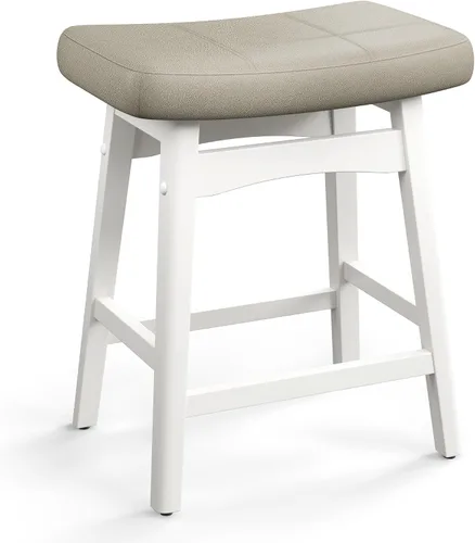 Miniatura 27 de MAISON ARTS Juego de 4 taburetes de bar grises para encimera de cocina, patas de madera maciza con asiento de silla de montar de piel sintética