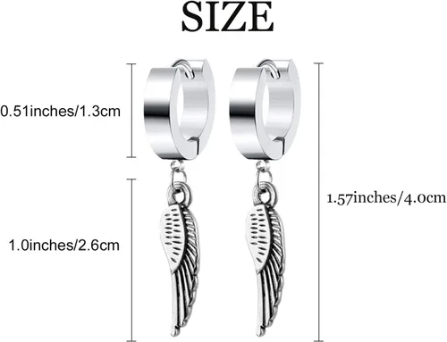 Miniatura 6 de Aretes de aro unisex punk hip hop, acero inoxidable, plateado, negro, dorado, bloqueo de trueno, rayo, perno colgante, regalo para mujeres, hombres