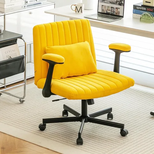 Miniatura 10 de Silla cruzada con ruedas, silla de oficina con patas cruzadas con ruedas, silla de oficina sin brazos, sillas de escritorio de terciopelo con ruedas