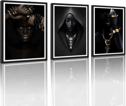 Miniatura 79 de MAMAGO Lienzo decorativo para pared, pintura de belleza dorada y negra, fotos de mujeres africanas, hermosos pósteres de mujer negra, impresiones