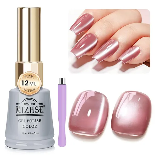 Miniatura 12 de MIZHSE Esmalte de uñas de gel de cristal de gelatina marrón, ojo de gato, 0.4 fl oz, esmalte de gel holográfico con purpurina UV LED, gel magnético