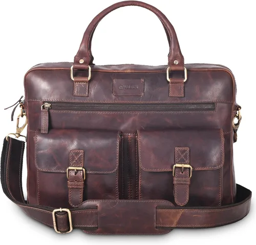 Miniatura 10 de VALENCHI Bolsa tipo mensajero de cuero de grano completo para laptop de 15.3 pulgadas para hombres y mujeres, compartimento acolchado para laptop