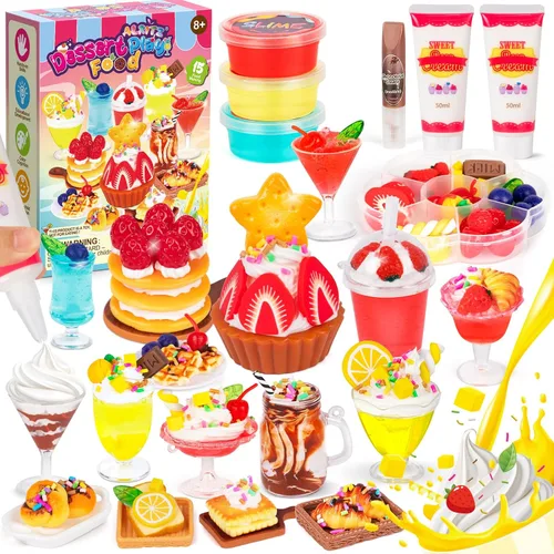 Alritz Juego de juguetes de comida en miniatura, mini postres para hacer bebidas, kit de manualidades, pastel de fresa simulado, juego de alimentos