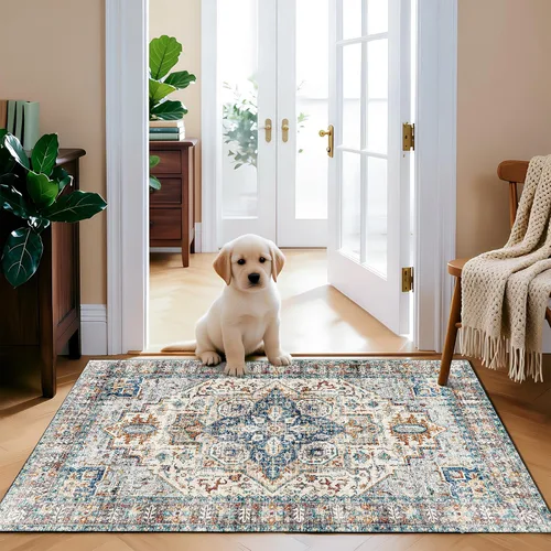 Miniatura 49 de Alfombra lavable para pasillo de 2 x 3: alfombra suave vintage para cocina, baño, lavandería, con respaldo antideslizante, alfombra de piso