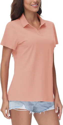 Miniatura 8 de TACVASEN Polo de manga corta con cuello en V para mujer, con protección solar UPF 50+, secado rápido, para golf