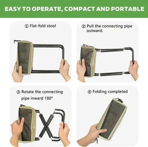 Miniatura 4 de Taburete de camping plegable 2 en 1 y bolsa tipo cabestrillo, capacidad de carga de 220 libras, taburete de pesca portátil plegable para campamento