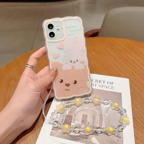Miniatura 2 de Compatible con iPhone 11 Funda Lindo Dibujos Animados Pequeño Oso Conejo con Lindo Diseño de Cadena para Mujeres Niñas Estético Kawaii Funda Delgada