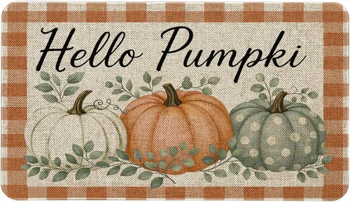 Miniatura 7 de Mloabuc Felpudo decorativo de otoño naranja con texto divertido de calabaza de bienvenida, tapete para interiores, decoración creativa de temporada