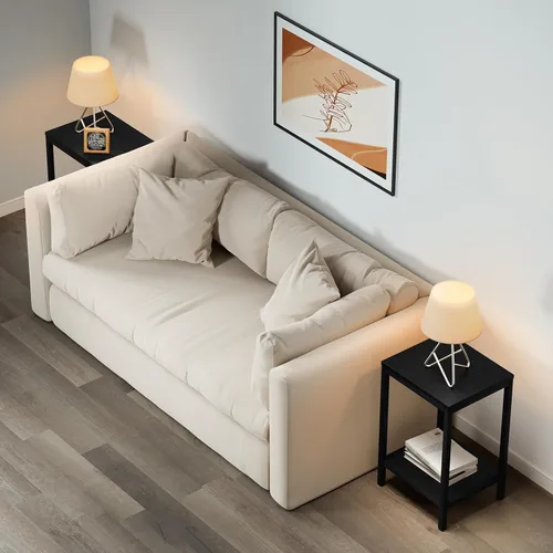 Miniatura 2 de SAYGOER Mesas auxiliares negras de 13.3 pulgadas de profundidad, mesita de noche de madera, marcos de metal, mesa de noche de 2 niveles con patas