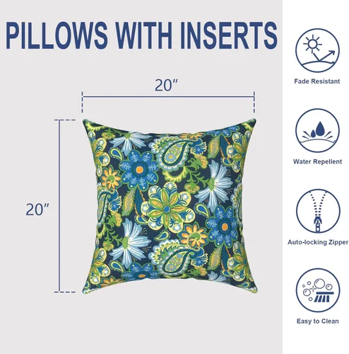 Miniatura 832 de Juego de 2 almohadas para exteriores de 16 x 16 pulgadas, repelentes al agua con interiores, para muebles de patio, hogar, jardín, geometría bohemia