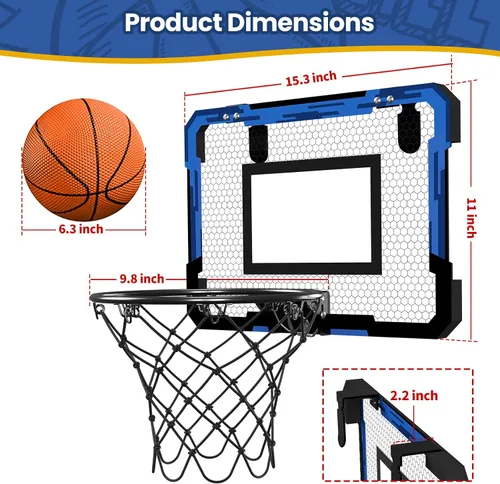 Miniatura 8 de QDRAGON Mini Basketball Hoop, Over The Door Indoor, with 3 Balls/Inflator/Breakaway Rim, Basketball Toy Gifts for Kids and Adults, Suit for