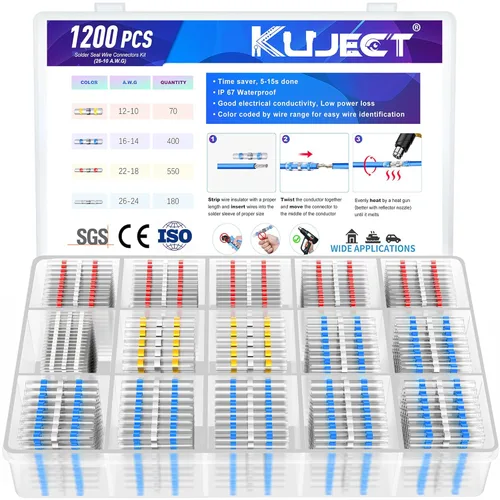 Miniatura 12 de Kuject 200 PCS Conectores Termorretráctiles de Sellado de Soldadura a Tope, Kit de Conectores de Cable Impermeables Terminales Eléctricos, Conector