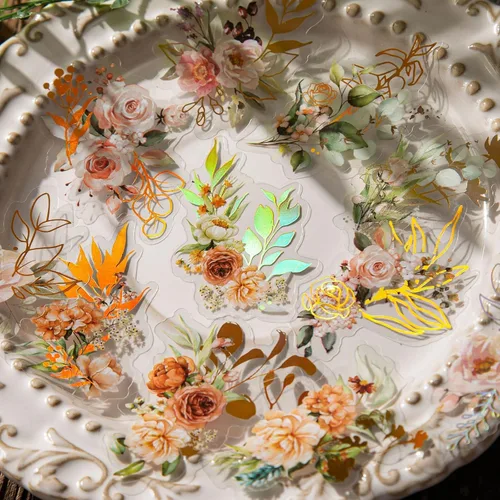 Miniatura 3 de Dizdkizd Juego de calcomanías holográficas de flores y hojas, 240 calcomanías doradas para álbumes de recortes, pequeñas calcomanías florales