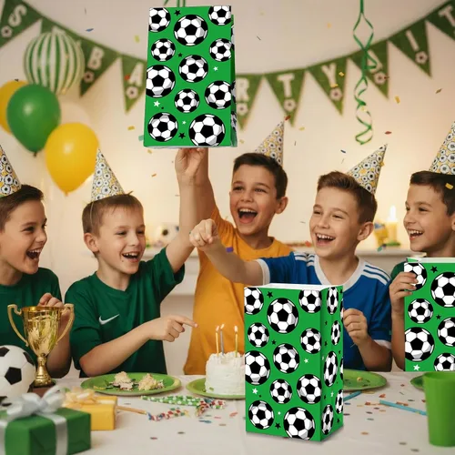 Miniatura 7 de Blulu Paquete de 30 bolsas de papel para fiesta de fútbol, bolsas de dulces para golosinas, regalo para fiestas temáticas de fútbol (verde)
