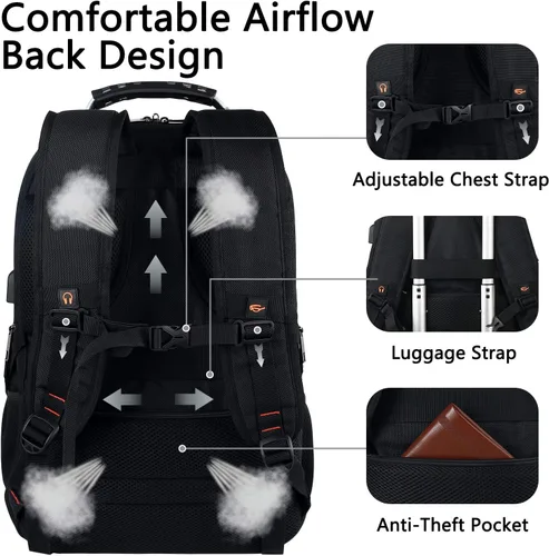 Miniatura 5 de Mochila de viaje para laptop, mochila extragrande para hombres y mujeres, mochila de baloncesto con puerto de carga USB RFID antirrobo, aprobada por