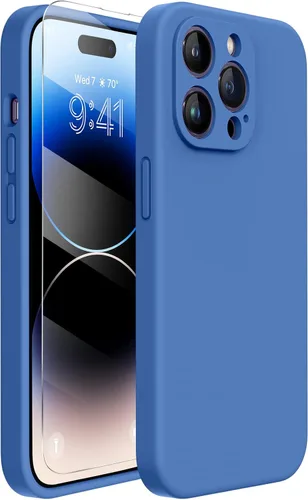 Miniatura 323 de Miracase Funda diseñada para iPhone 13, con protector de pantalla de vidrio templado, forro de microfibra suave antiarañazos, funda de goma