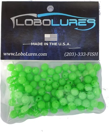 Miniatura 7 de Lobo Lures Paquete de 100 cuentas de 0.315 in LUMO GLOW in the Dark Round Lure Aparejo de hasta 400 libras de señuelos de arrastre y plataformas