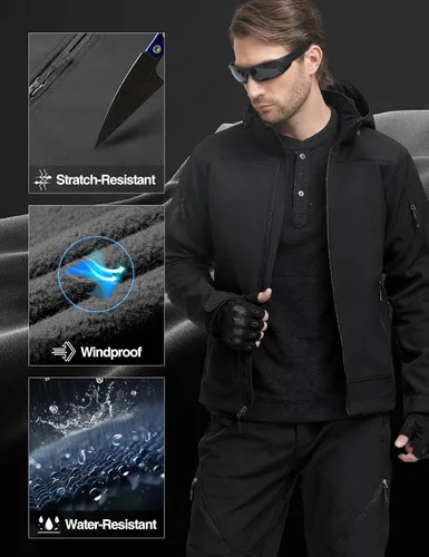 Miniatura 4 de FREE SOLDIER Men's Softshell Hiking Jacket Waterproof Hooded Tactical Hunting Jacket
