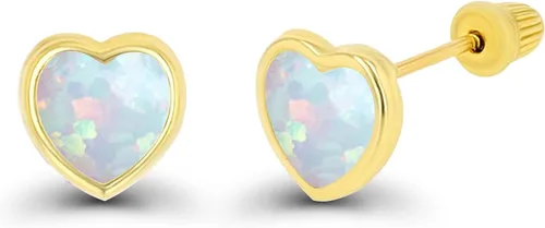 Miniatura 2 de Aretes de tuerca de oro macizo de 14 quilates, hipoalergénicos, de 0.236 in, con forma de corazón, con bisel pulido