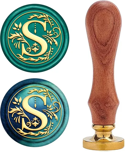 Sello de cera inicial S CRASPIRE, sello de cera de letra alfabética vintage, sello de cera medieval de hojas de olivo clásico de 25 mm, cabeza de